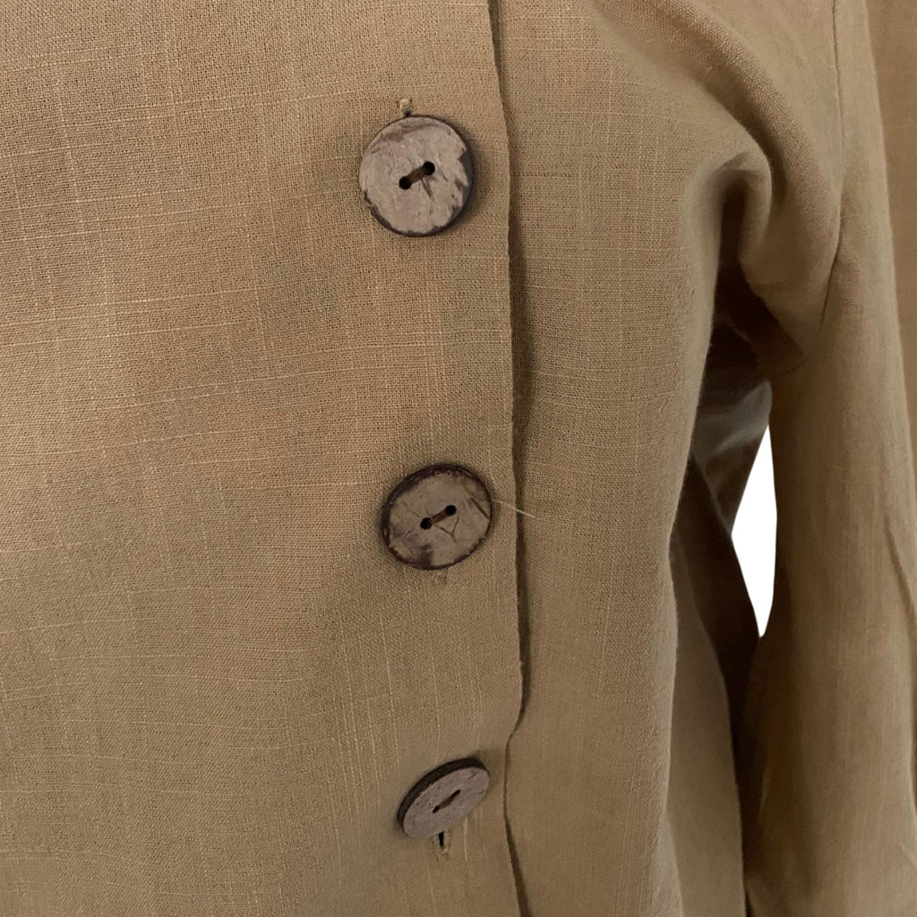 Doğal Ahşap Düğmeli Kruvaze Kesim Bluz