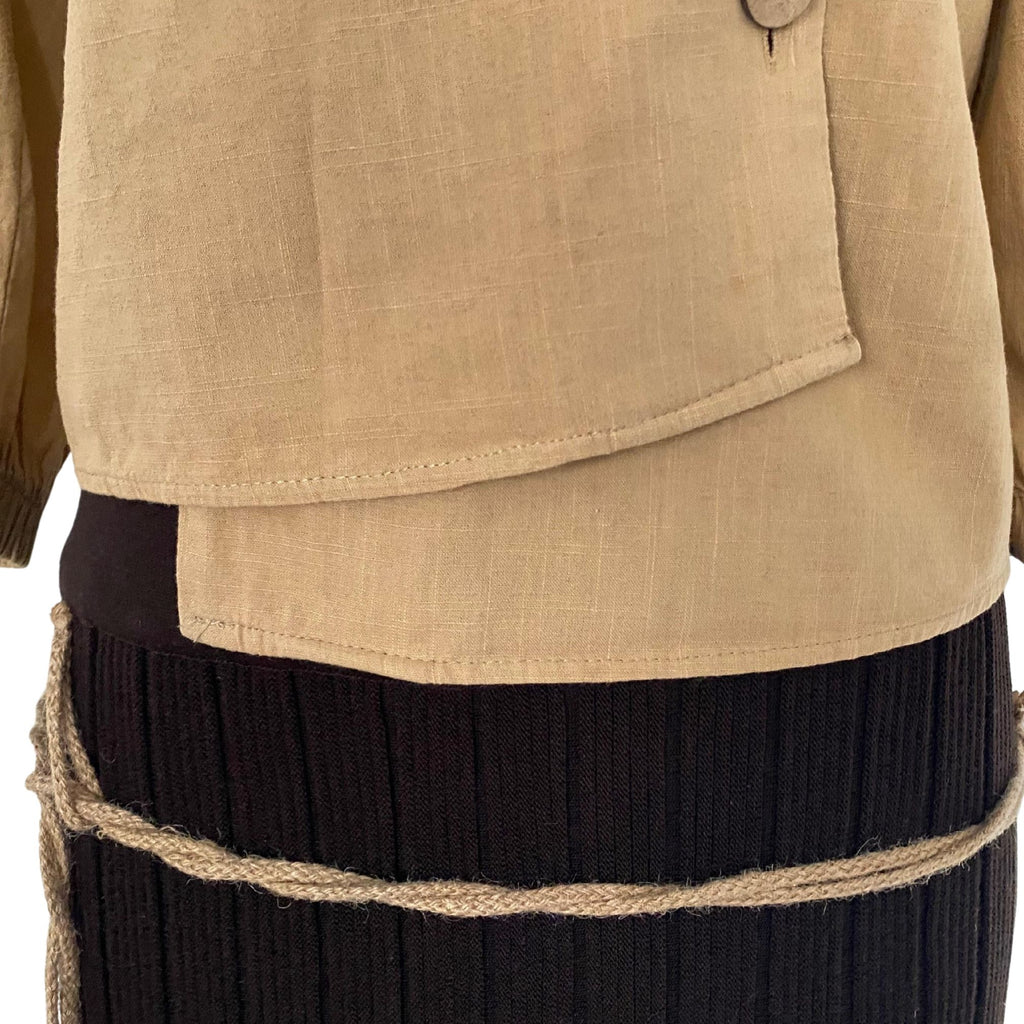 Doğal Ahşap Düğmeli Kruvaze Kesim Bluz