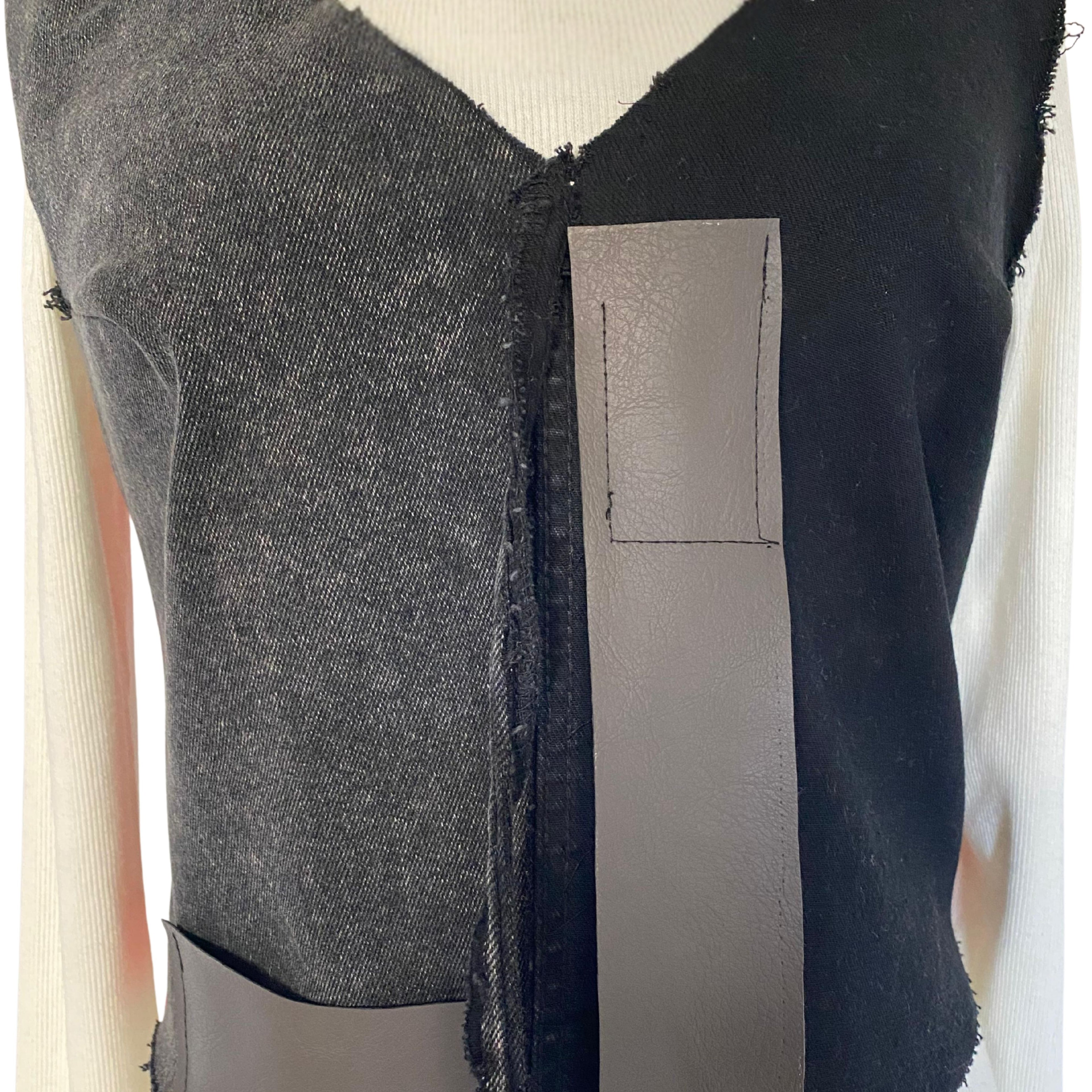 Deri Detaylı Kot Yelek