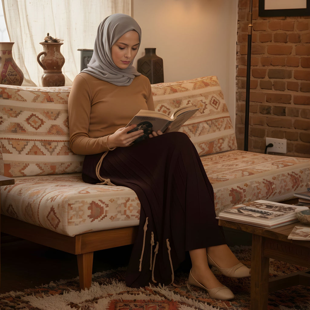 Özel Örgü Detaylı Pliseli Uzun Etek