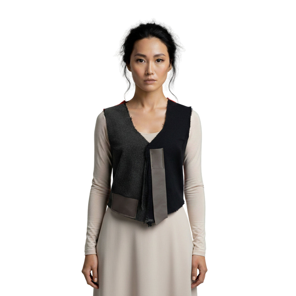 Deri Detaylı Kot Yelek