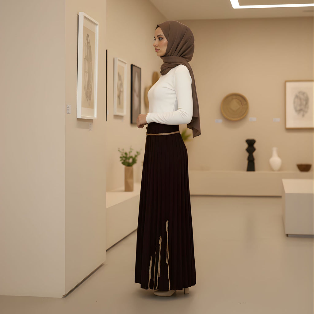 Özel Örgü Detaylı Pliseli Uzun Etek