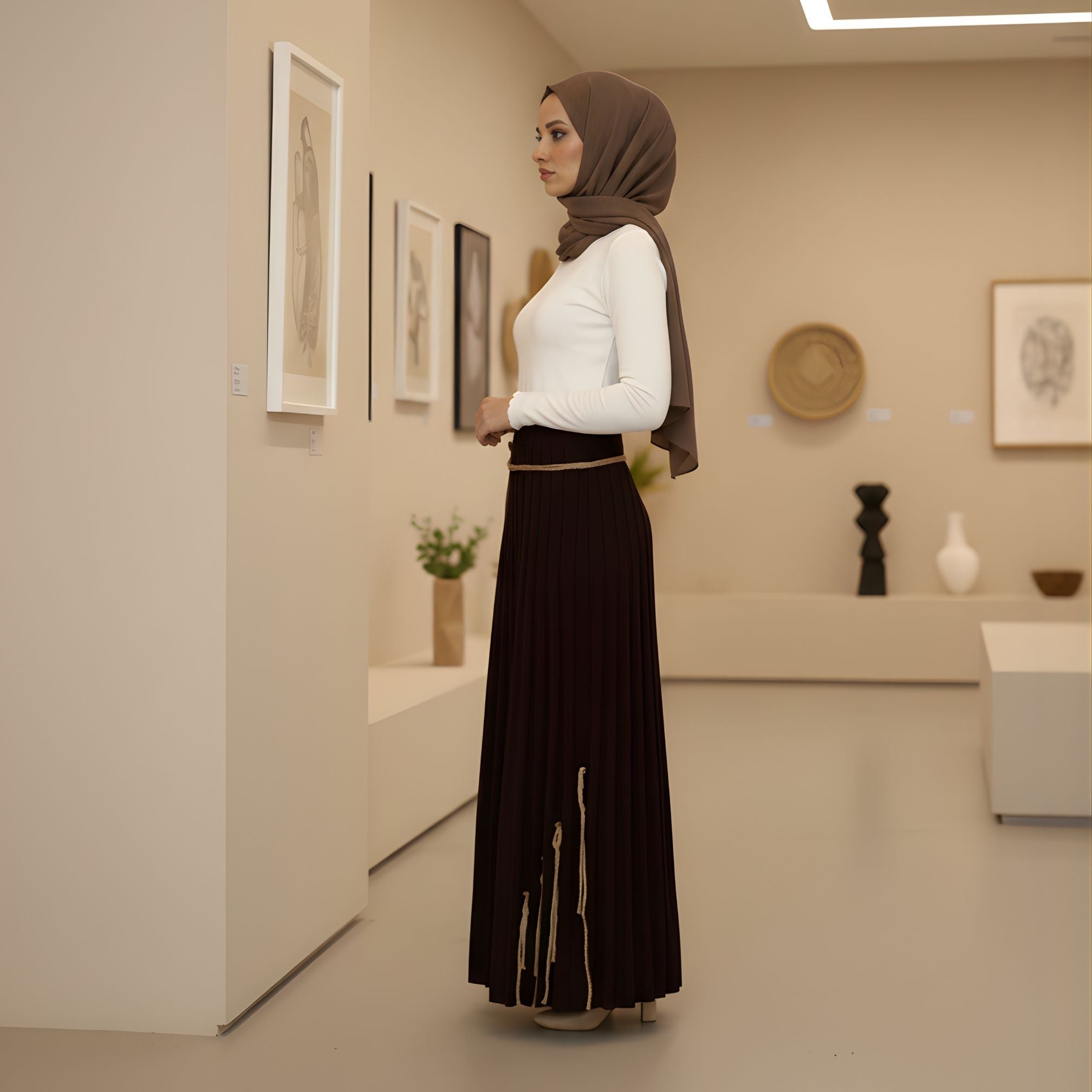 Özel Örgü Detaylı Pliseli Uzun Etek